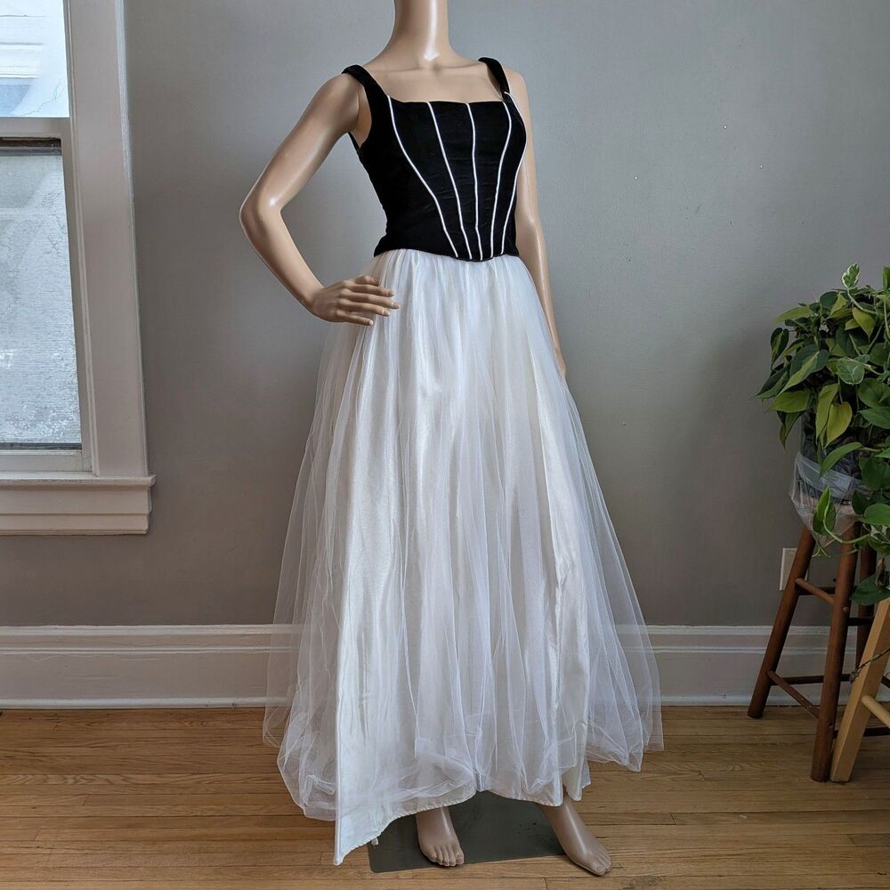 Vintage 90s Zum Zum Prom Gown Velvet Corset Top Prom Dress Maxi Whimsygoth 3/4